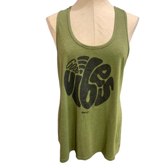 XXL Soul Flower Womens Olive Green Tank Top Good Vibes - Picture 1 of 7